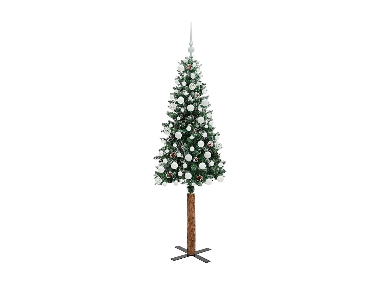 Slanke Kerstboom Groen en Wit 180 cm PVC en massief dennenhout