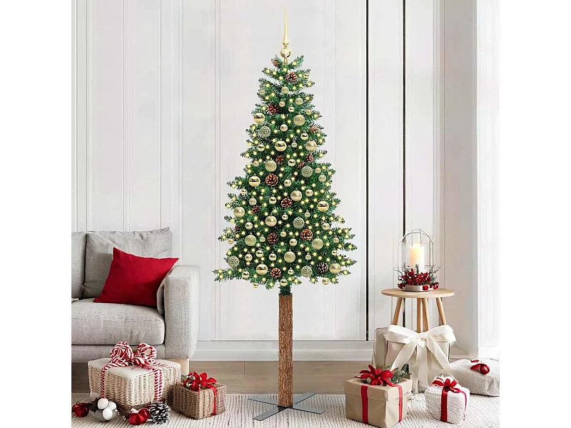 Slanke Kerstboom Groen 210 cm PVC en massief dennenhout