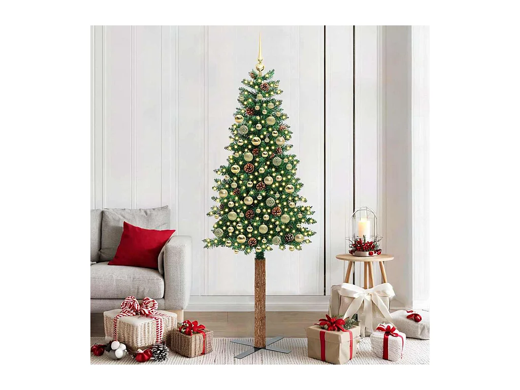 Slanke Kerstboom Groen 210 cm PVC en massief dennenhout