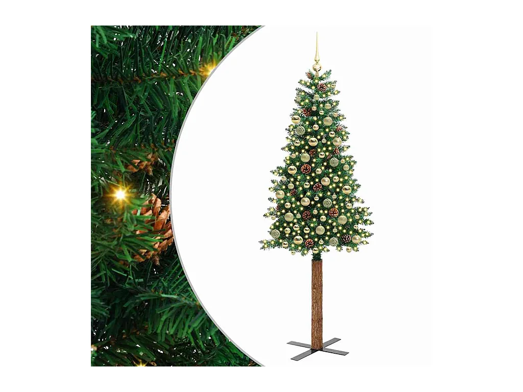 Slanke Kerstboom Groen 210 cm PVC en massief dennenhout