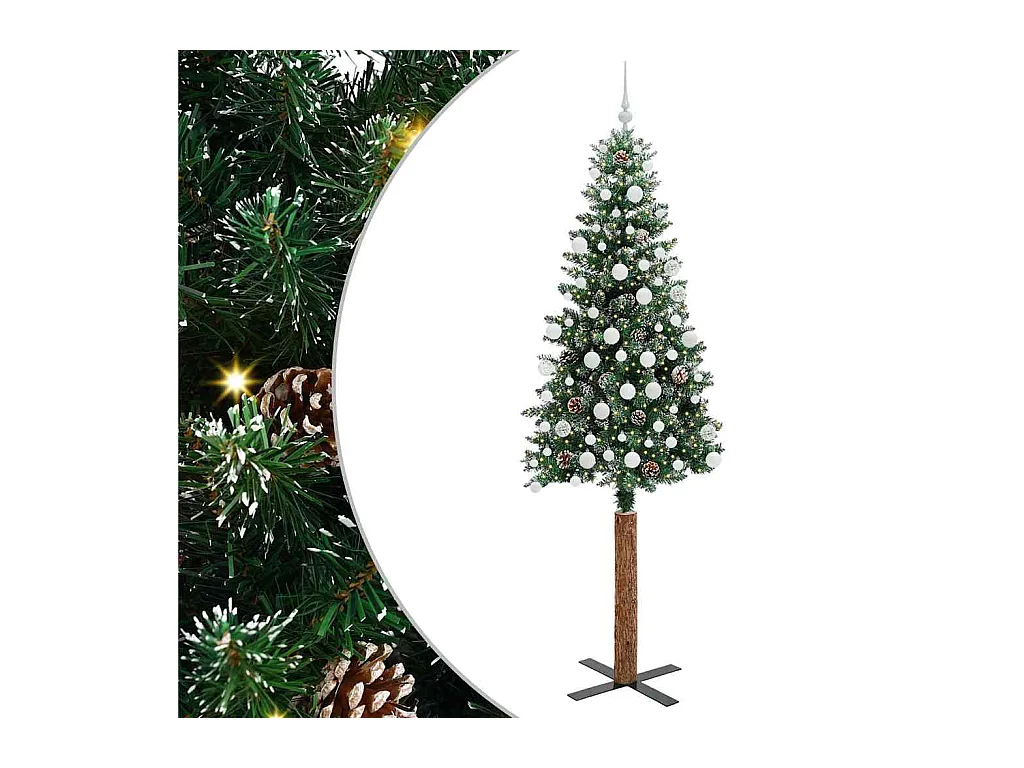 Slanke Kerstboom Groen en Wit 210 cm PVC en massief dennenhout