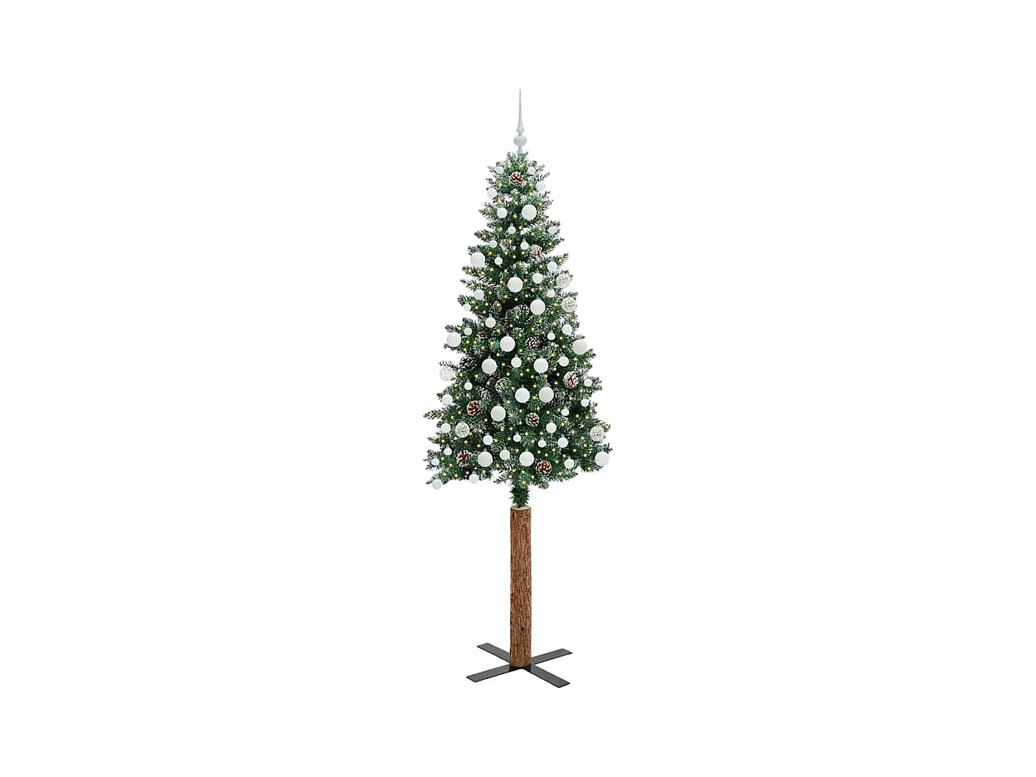 Slanke Kerstboom Groen en Wit 210 cm PVC en massief dennenhout