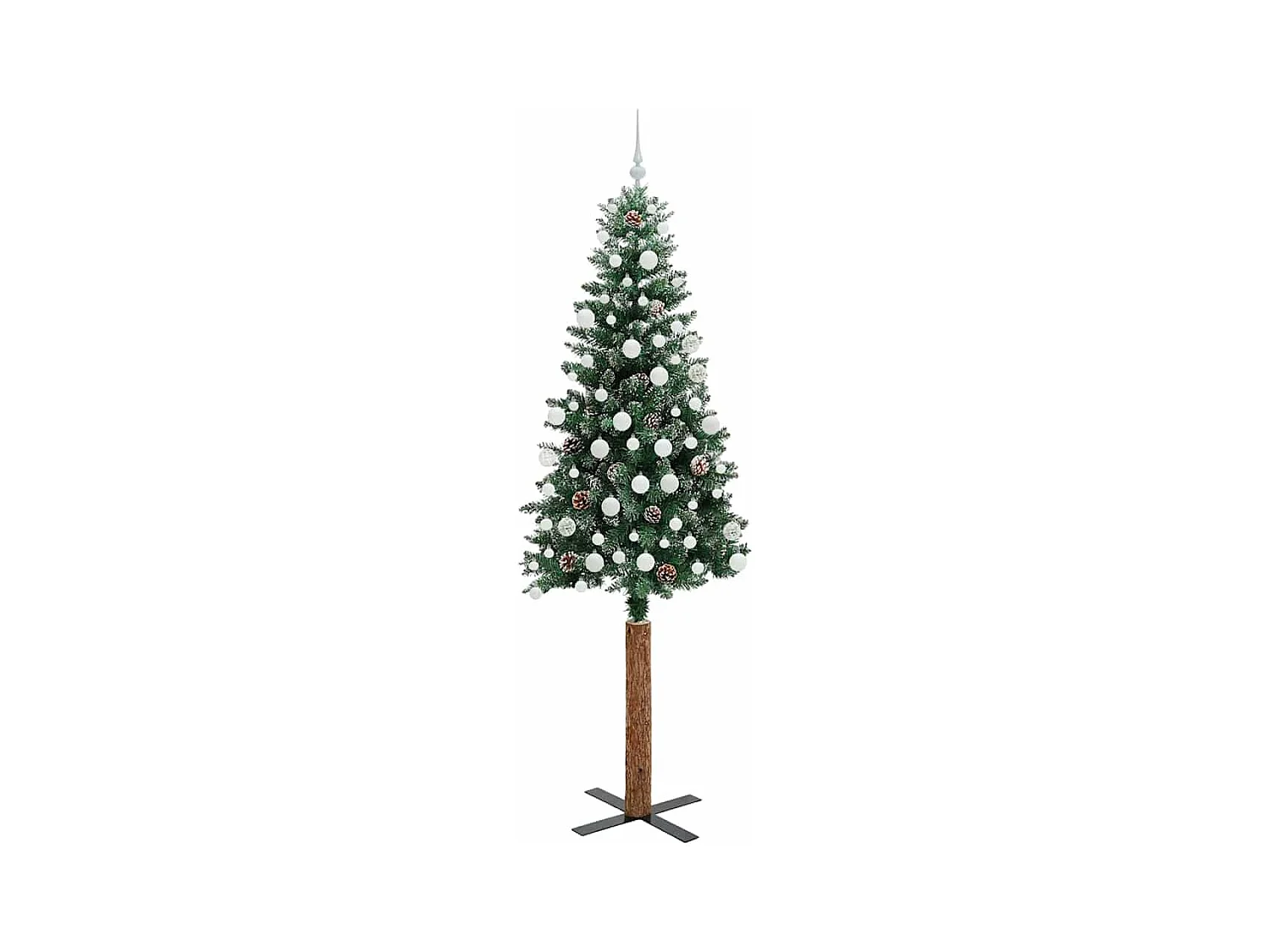 Slanke Kerstboom Groen en Wit 210 cm PVC en massief dennenhout