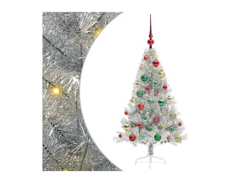 Árbol de Navidad Artificial Preiluminado Plateado 120 cm PET