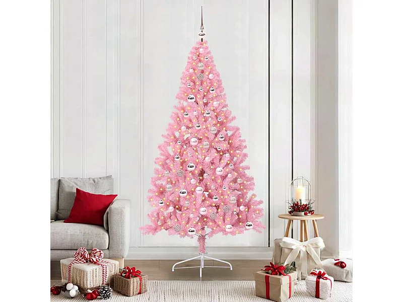 Sapin de Noël artificiel pré-éclairé Rose 210 cm PVC