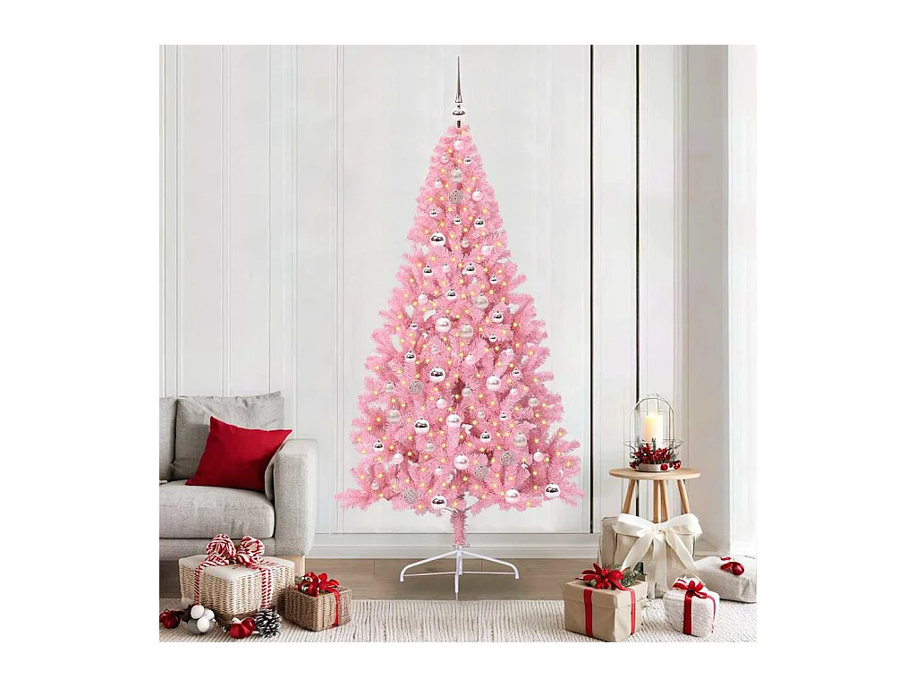 Sapin de Noël artificiel pré-éclairé Rose 210 cm PVC