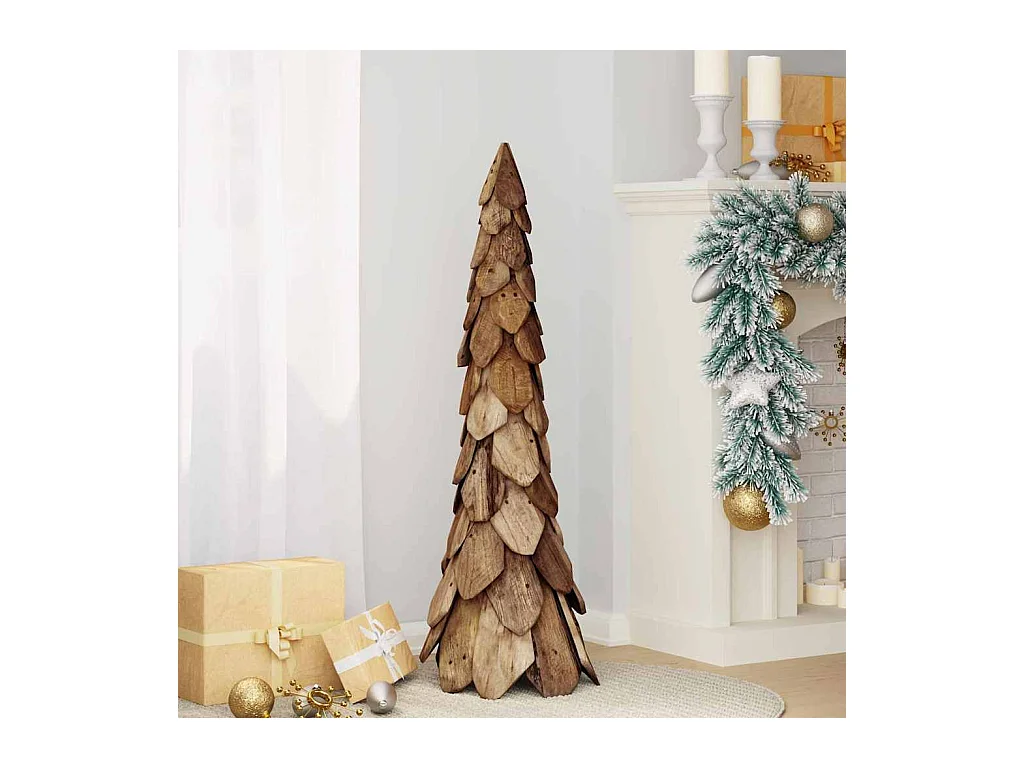 Sapin de Noël avec support Marron 110 cm Bois de teck solide