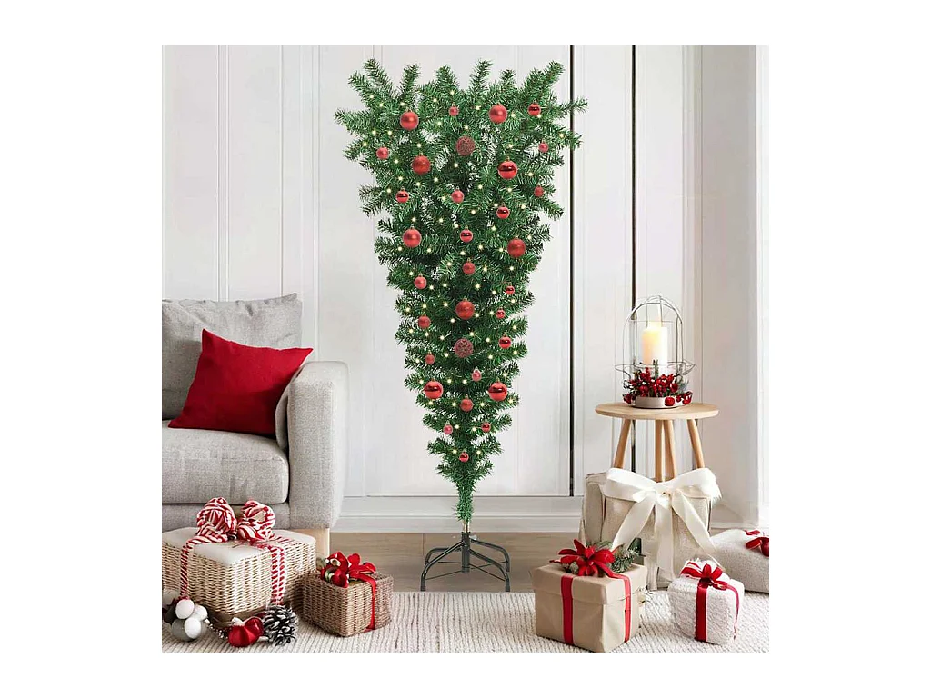 Árbol de Navidad artificial preiluminado invertido con juego de bolas