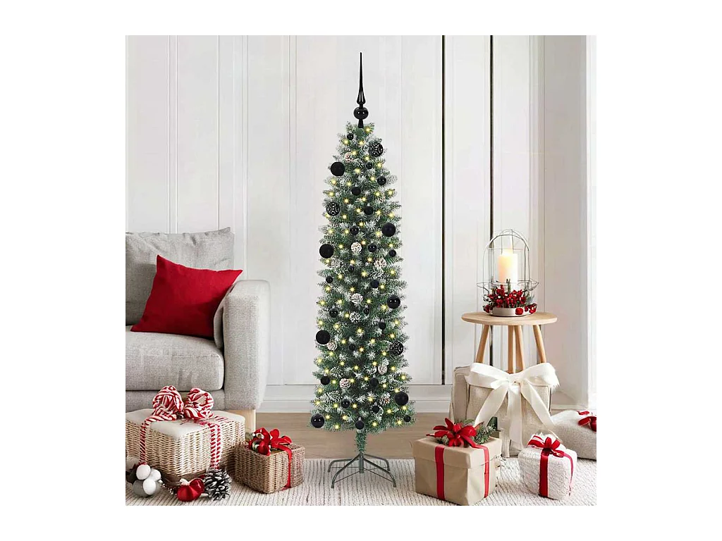 Arbre de Noël artificiel slim avec 150 LED Vert et blanc 150 cm