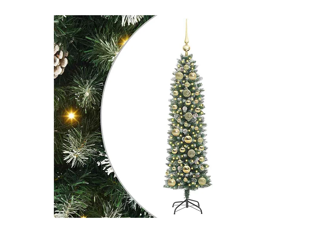 Arbre de Noël artificiel slim avec 150 LED Vert et blanc 150 cm