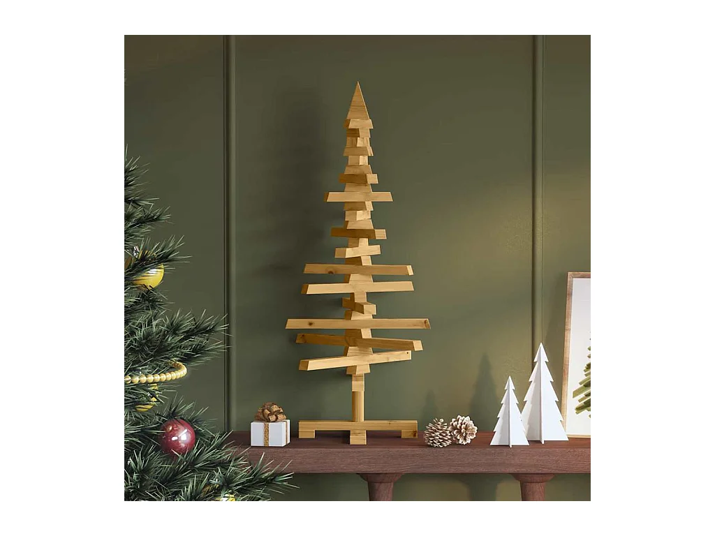 Houten kerstboom met standaard Bruin 90 cm Massief grenenhout