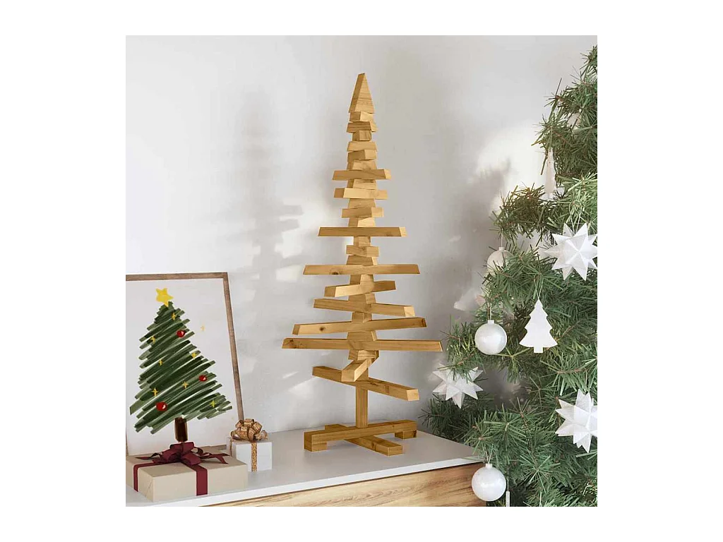 Houten kerstboom met standaard Bruin 90 cm Massief grenenhout