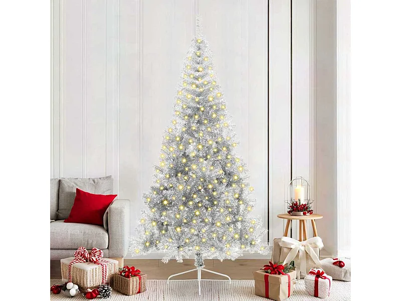 Sapin de Noël artificiel pré-éclairé Argent 210 cm PET