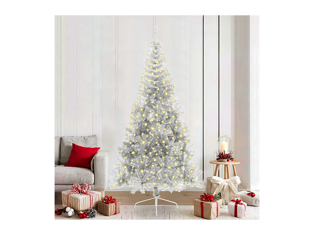 Sapin de Noël artificiel pré-éclairé Argent 210 cm PET