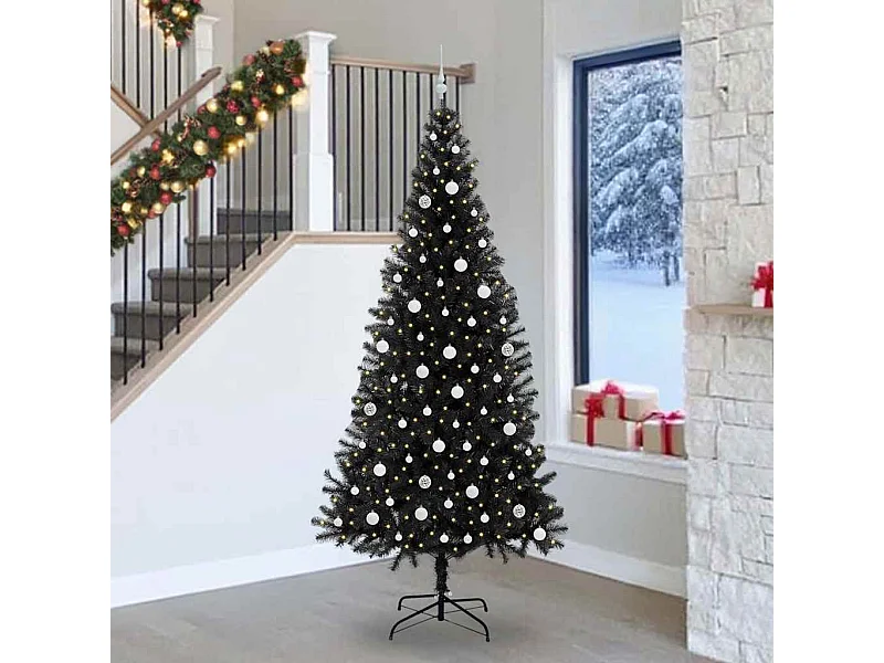 Sapin de Noël avec 300 LED avec support Noir 240 cm PVC