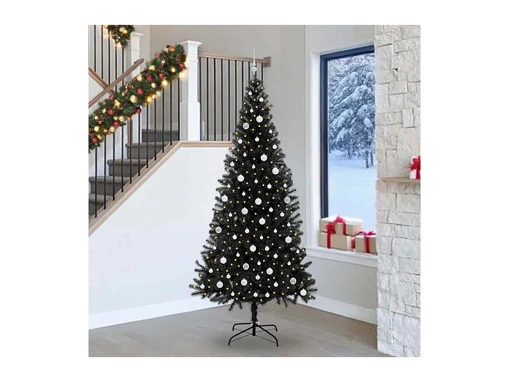 Sapin de Noël avec 300 LED avec support Noir 240 cm PVC