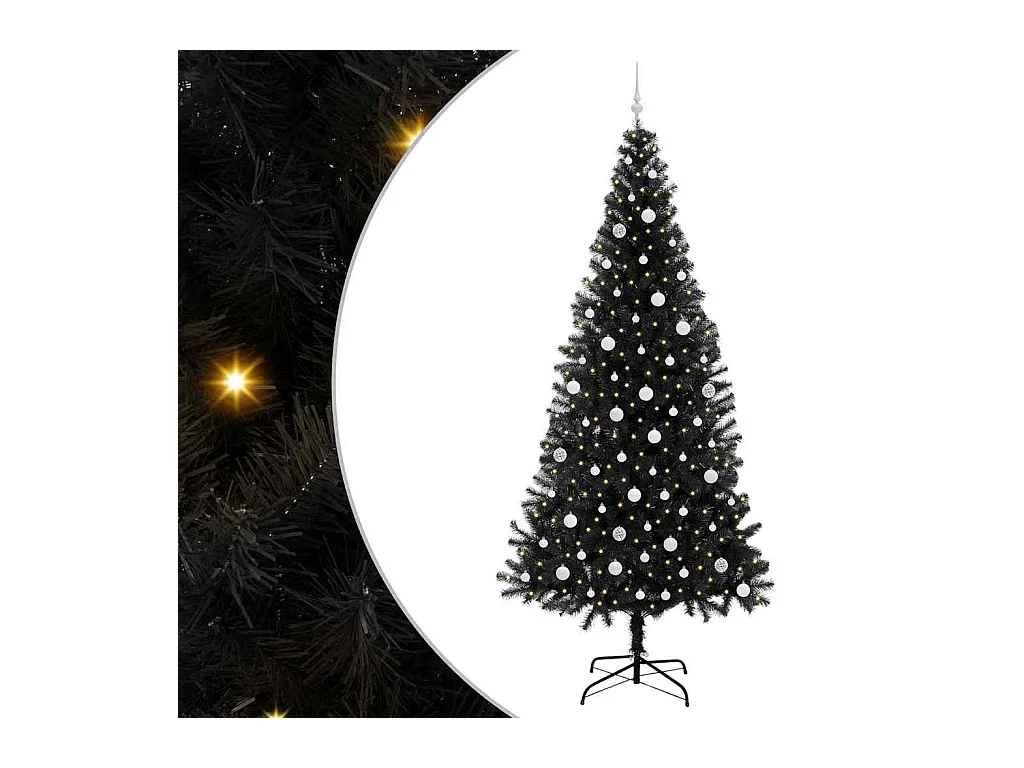 Sapin de Noël avec 300 LED avec support Noir 240 cm PVC