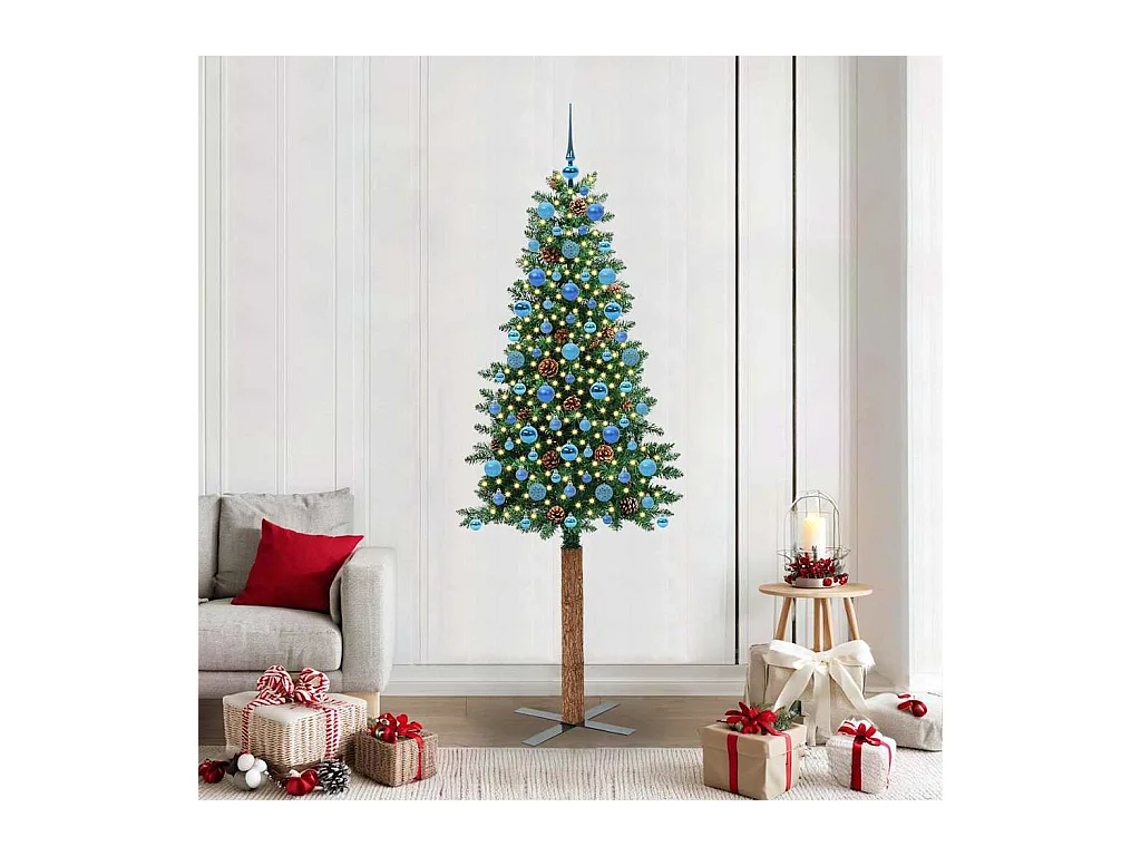 Árbol de Navidad Delgado con 300 LED con soporte Verde 210 cm