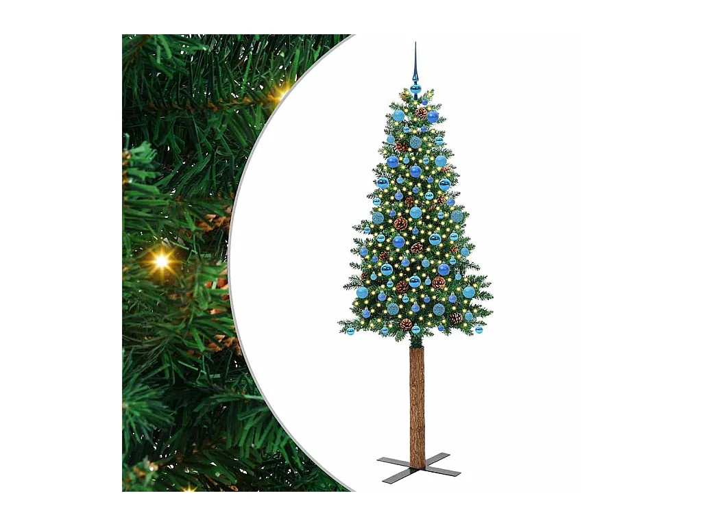 Árbol de Navidad Delgado con 300 LED con soporte Verde 210 cm