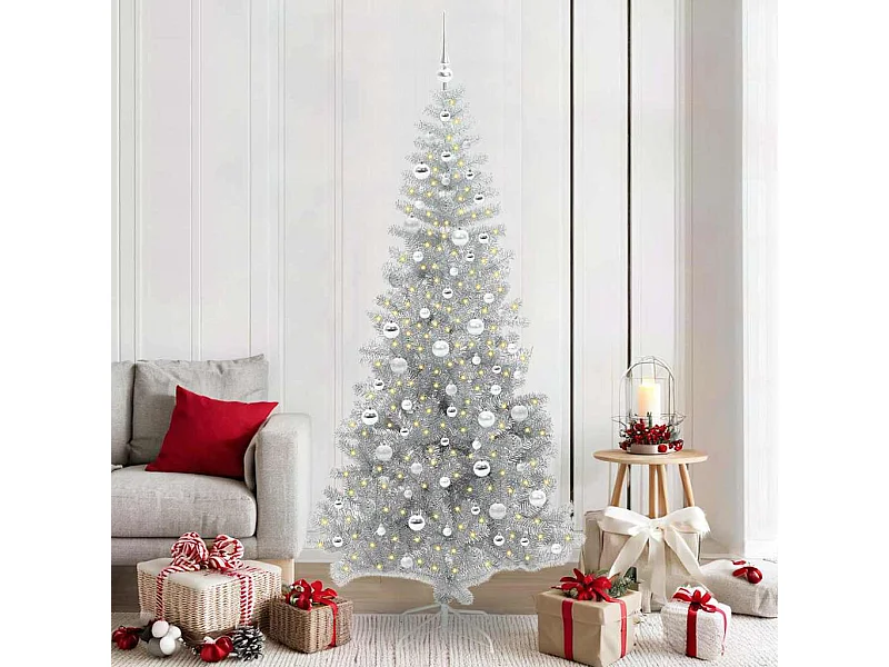 Sapin de Noël avec 300 LED avec support Argent 210 cm PET