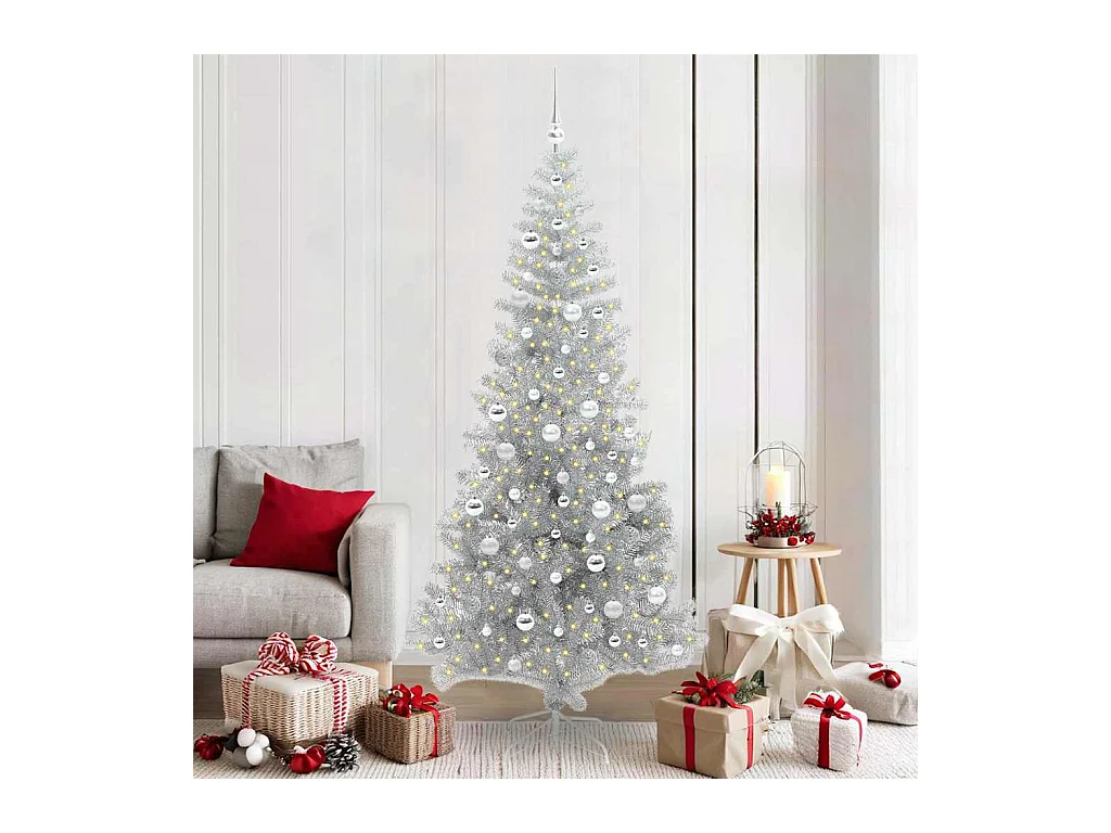 Sapin de Noël avec 300 LED avec support Argent 210 cm PET