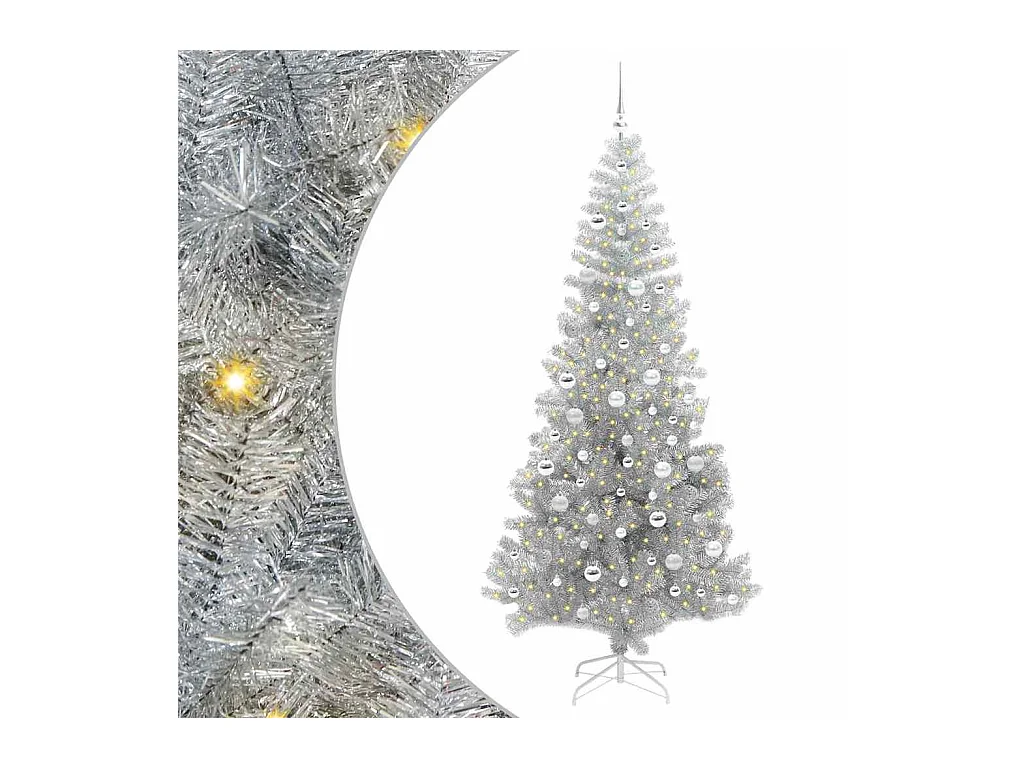 Sapin de Noël avec 300 LED avec support Argent 210 cm PET