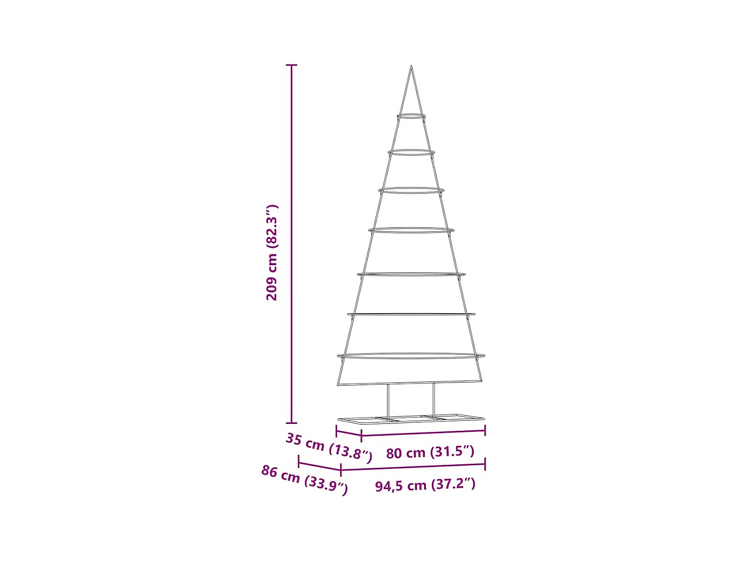 Árbol de Navidad de metal con soporte Dorado 210 cm