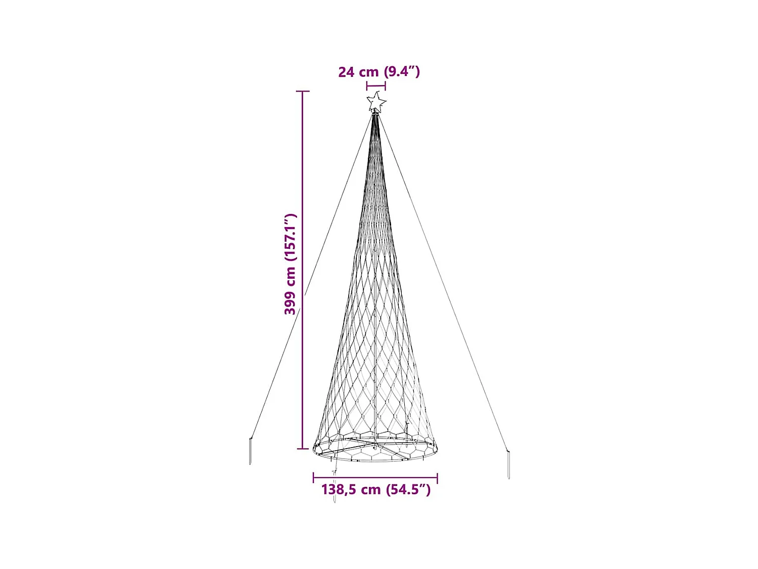 Arbre de Noël LED Multicolore 138,5 x 138,5 x 399 cm Métal
