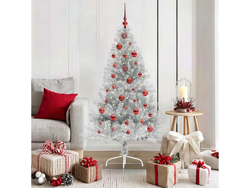 Árbol de Navidad Artificial Preiluminado Plateado 150 cm PET