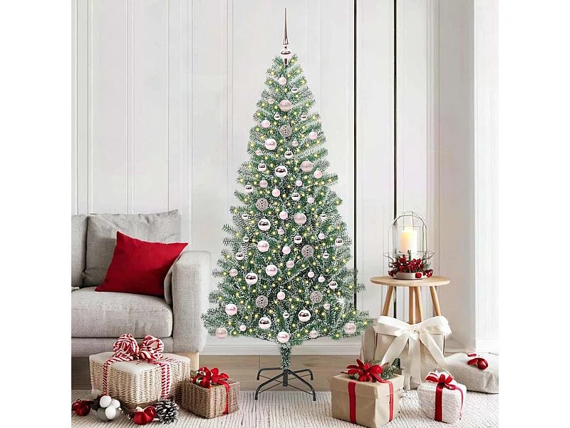 Árbol de Navidad Artificial Nevado con Luz LED Verde y 180 cm