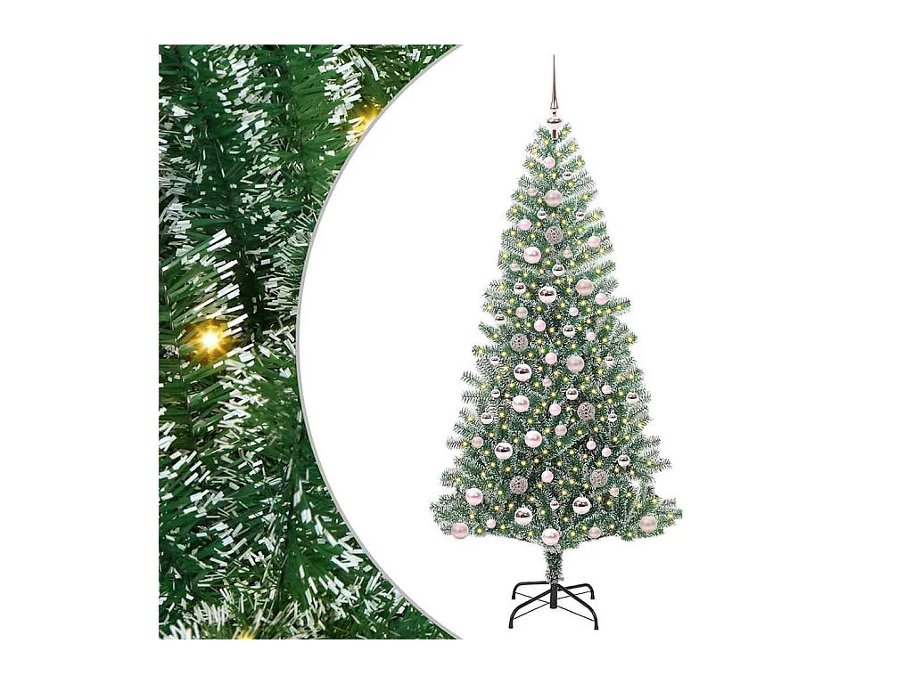 Árbol de Navidad Artificial Nevado con Luz LED Verde y 180 cm