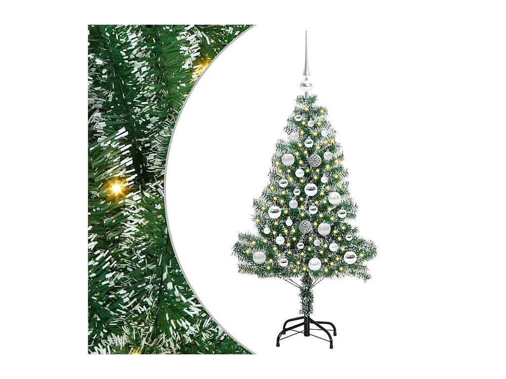 Kunstkerstboom Sneeuw Gevlokt met LED Licht Groen en Wit 120 cm