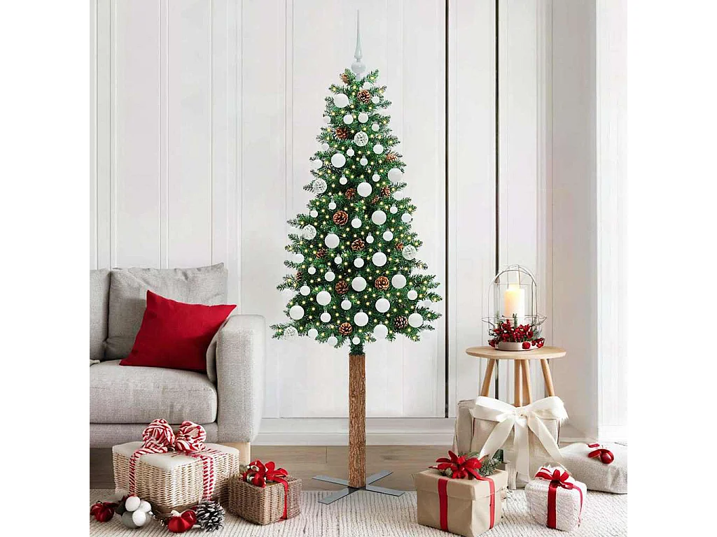 Árbol de Navidad Delgado con 300 LED con soporte Verde 180 cm