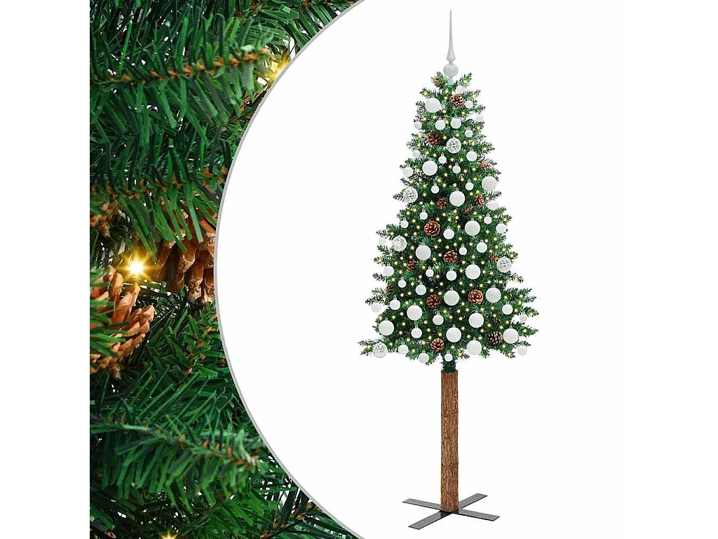 Árbol de Navidad Delgado con 300 LED con soporte Verde 180 cm