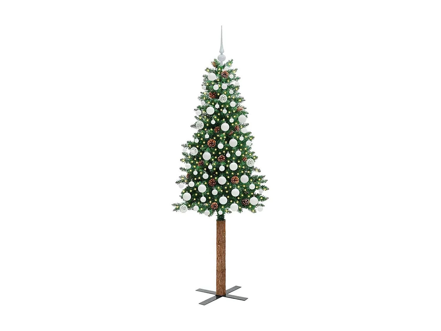 Árbol de Navidad Delgado con 300 LED con soporte Verde 180 cm