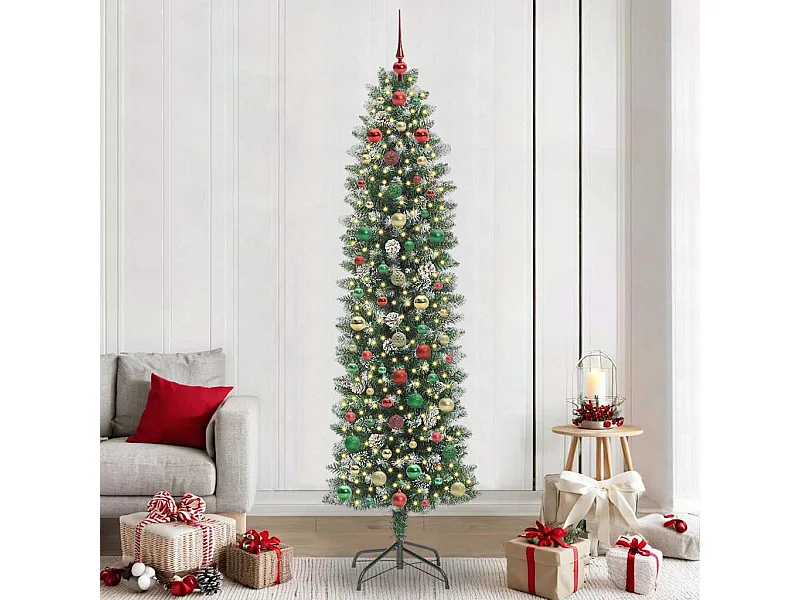 Arbre de Noël artificiel slim avec 300 LED Vert et blanc 240 cm