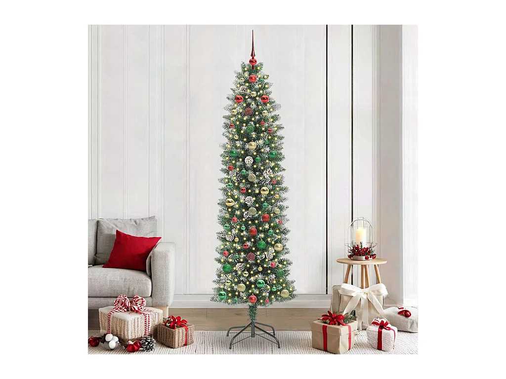 Arbre de Noël artificiel slim avec 300 LED Vert et blanc 240 cm