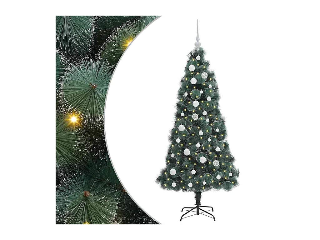 Kunstmatige Voorverlichte Kerstboom met Ballenset Groen 150 cm