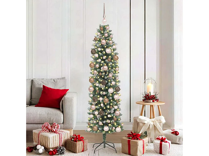 Árvore Slim de Natal Artificial Verde e Branco 180 cm