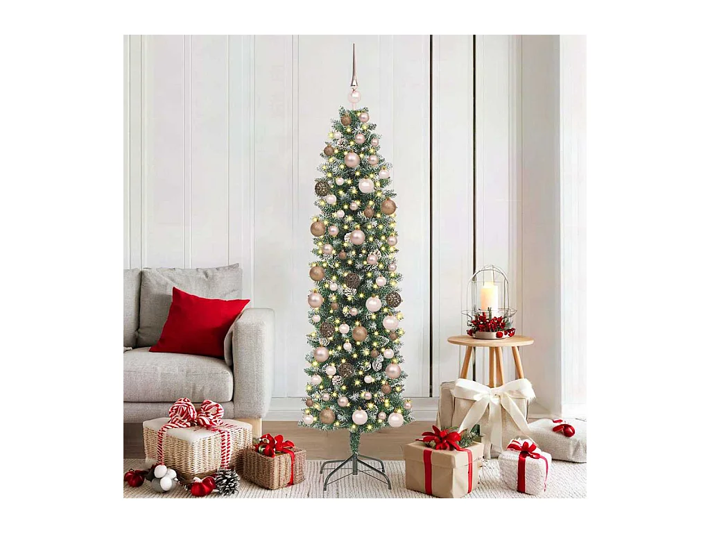 Árvore Slim de Natal Artificial Verde e Branco 180 cm