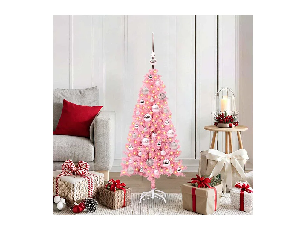 Árvore de Natal com 150 LEDs com suporte Rosa 120 cm PVC