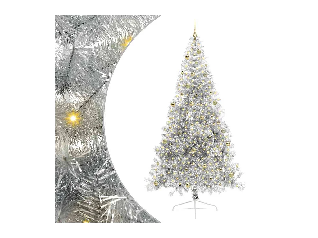 Árbol de Navidad Artificial Preiluminado Plateado 240 cm PET