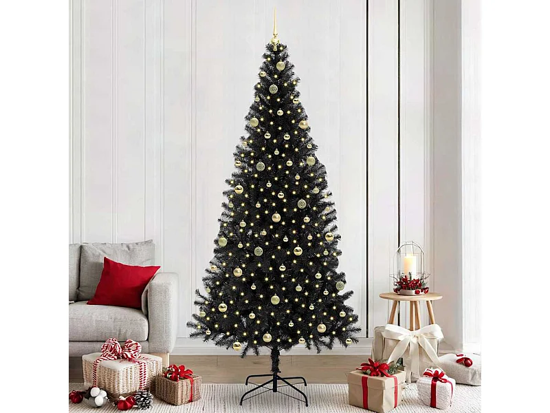 Sapin de Noël avec 300 LED avec support Noir 240 cm PVC
