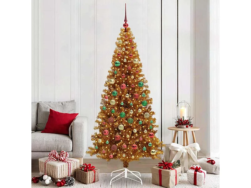 Sapin de Noël avec 300 LED avec support Doré 210 cm PET