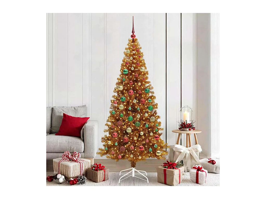 Sapin de Noël avec 300 LED avec support Doré 210 cm PET