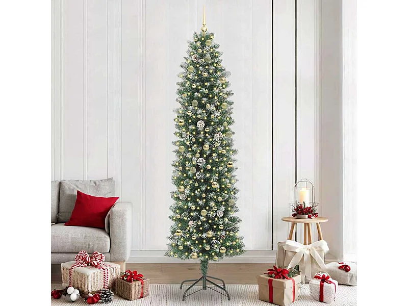 Arbre de Noël artificiel slim avec 300 LED Vert et blanc 240 cm
