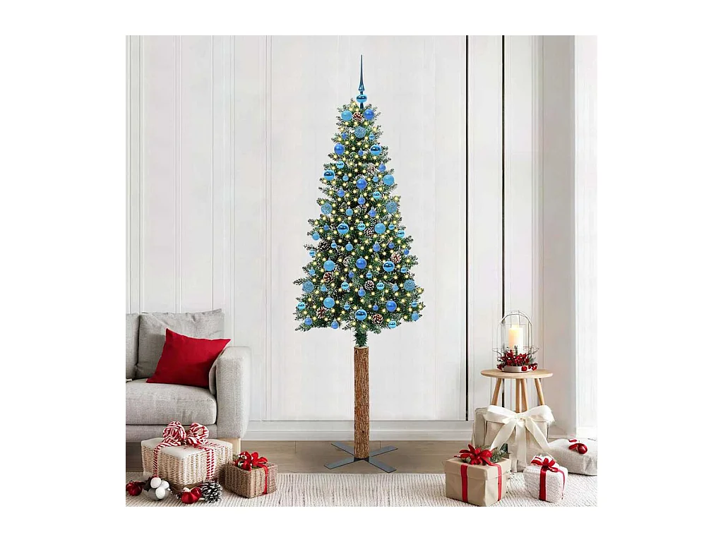 Slanke Kerstboom Groen en Wit 210 cm PVC en massief dennenhout