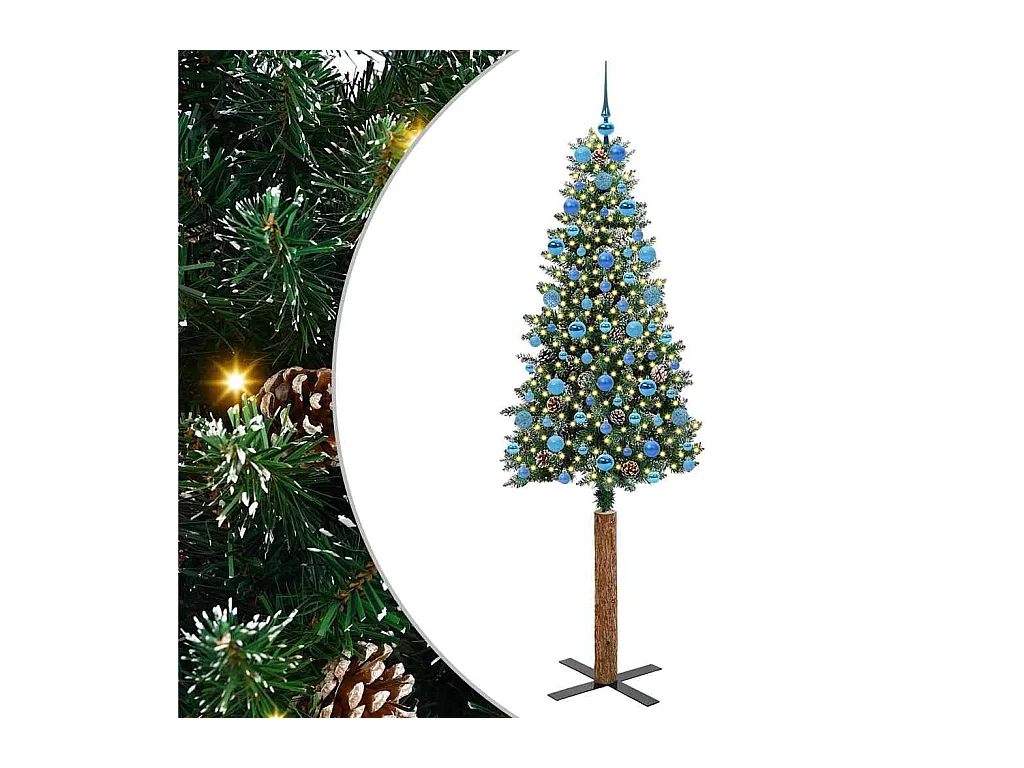 Slanke Kerstboom Groen en Wit 210 cm PVC en massief dennenhout