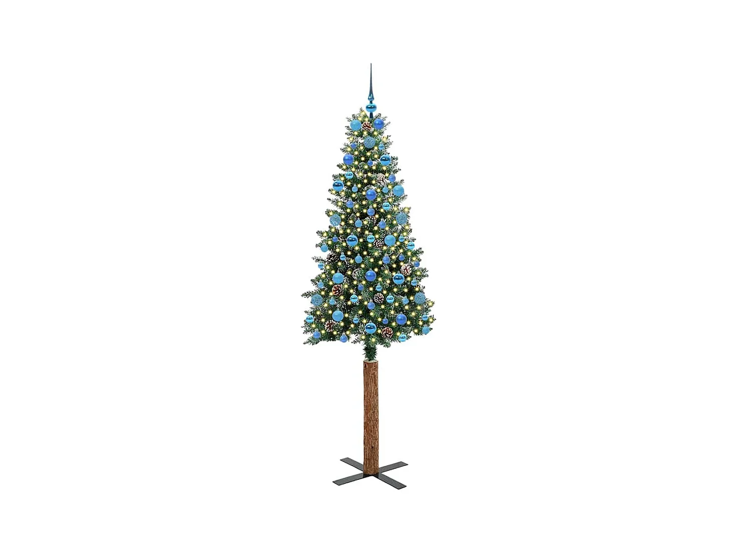 Slanke Kerstboom Groen en Wit 210 cm PVC en massief dennenhout