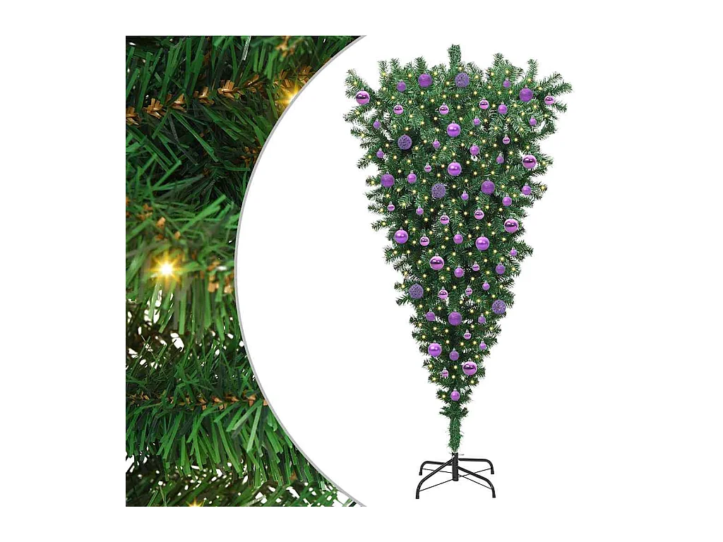 Árvore de Natal Artificial Pré-iluminada de Cabeça para Baixo com Conjunto de Bolas